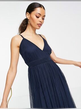 Anaya with Love navy blue tulle midi dress